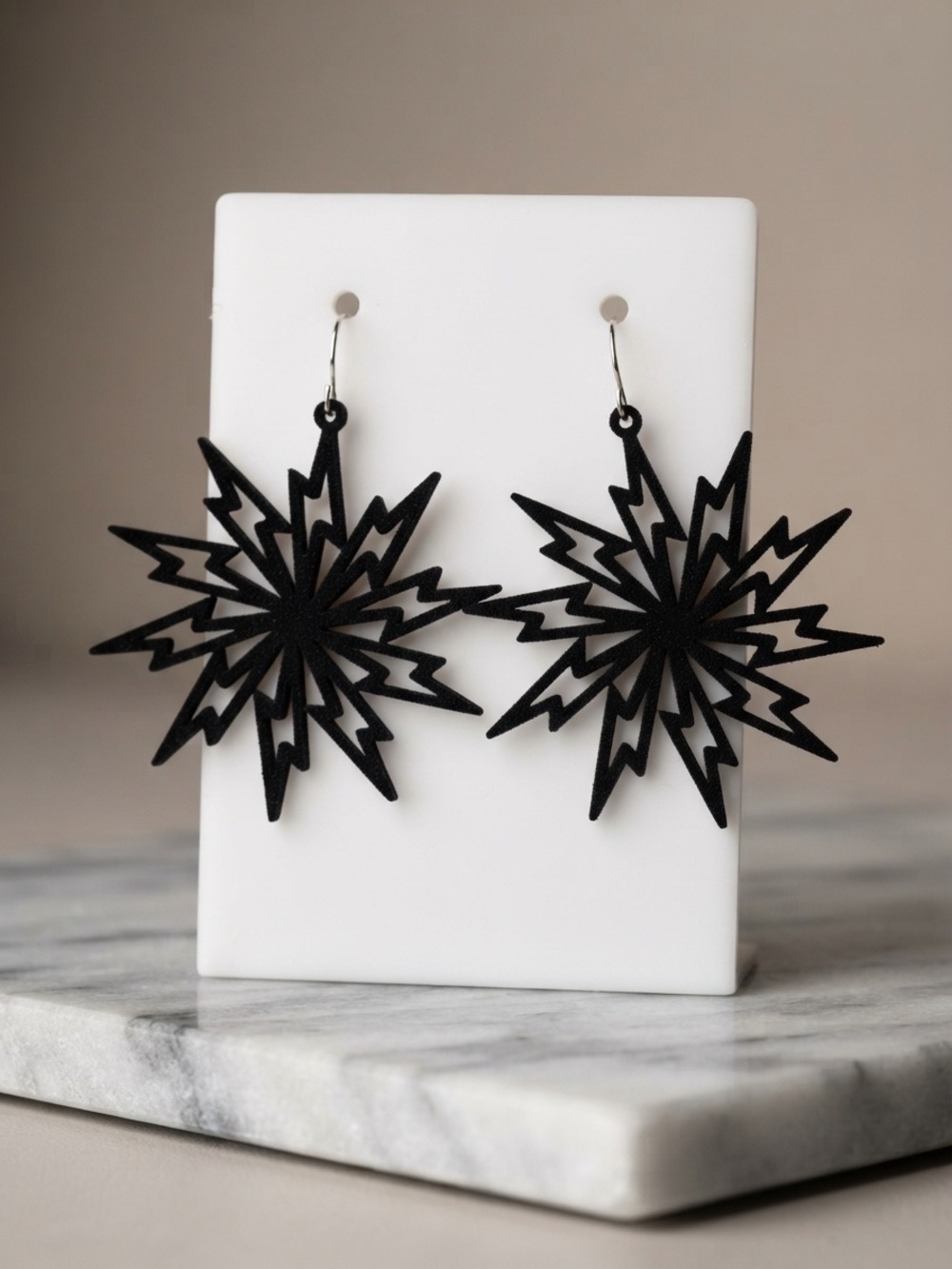 Black Starburst Dangle Earrings - Unbranded